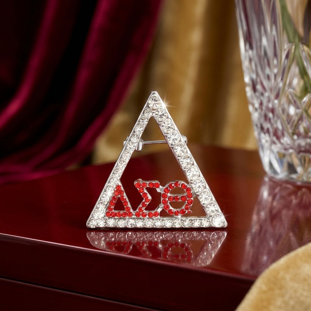 DST Delta Pyramid Greek Rhinestone Brooch Lapel Pin