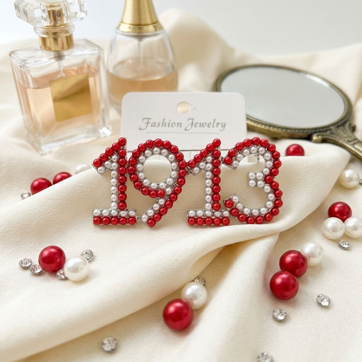 Delta Sigma Theta 1913 Red White Pearl Brooch Pin