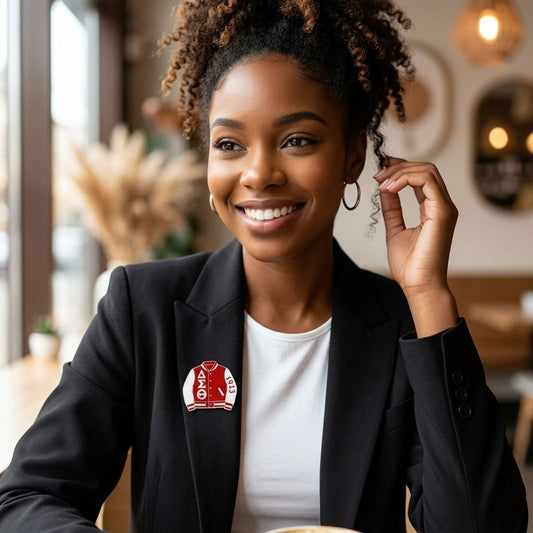 DST Varsity Jacket Red and White Brooch Pin