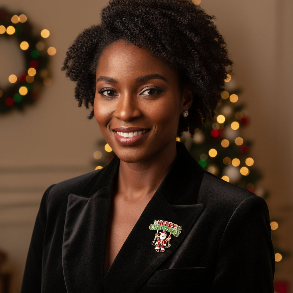 Brooch Merry Christmas Santa Swing Gold Pin