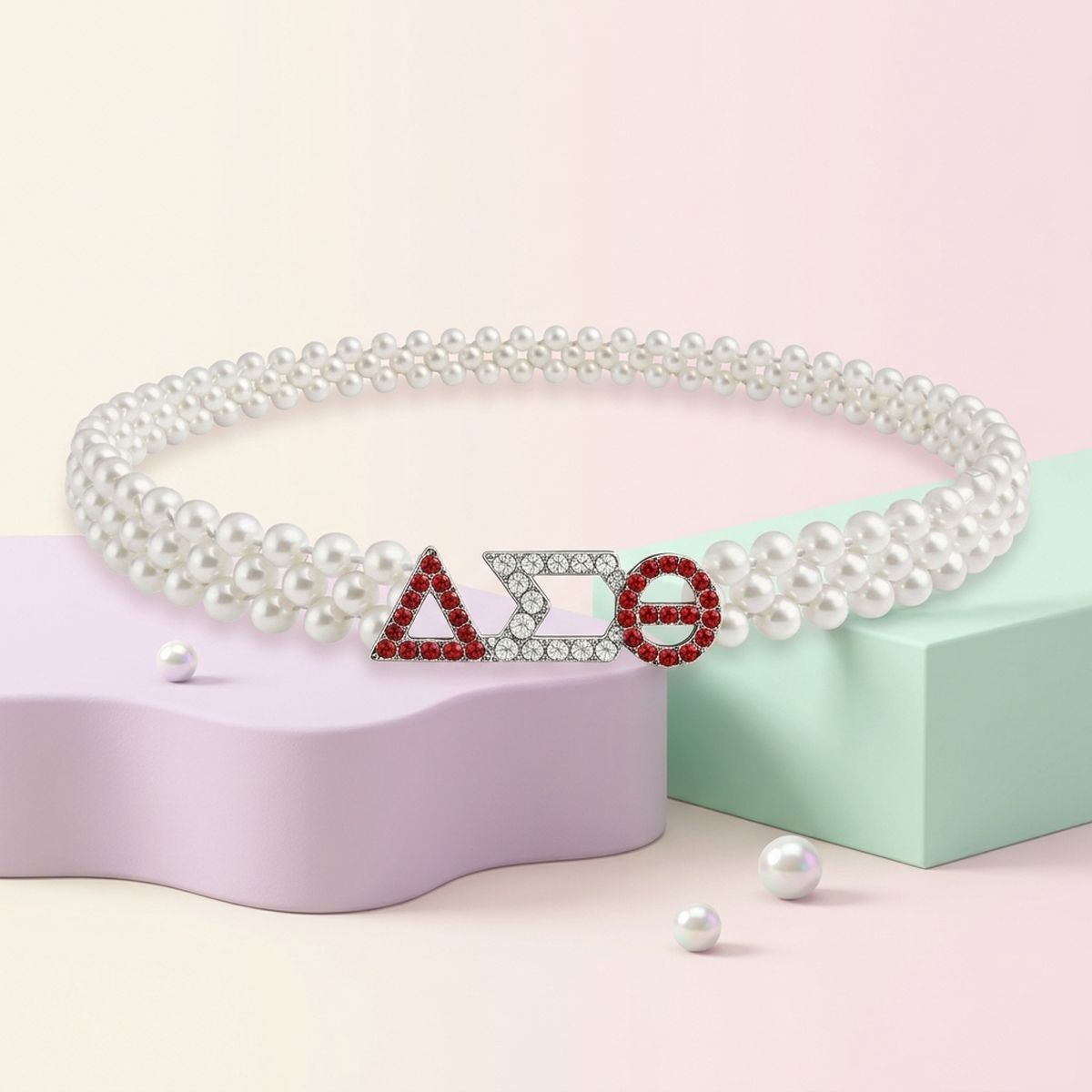 Delta Sigma Theta White Pearl Stretch Belt