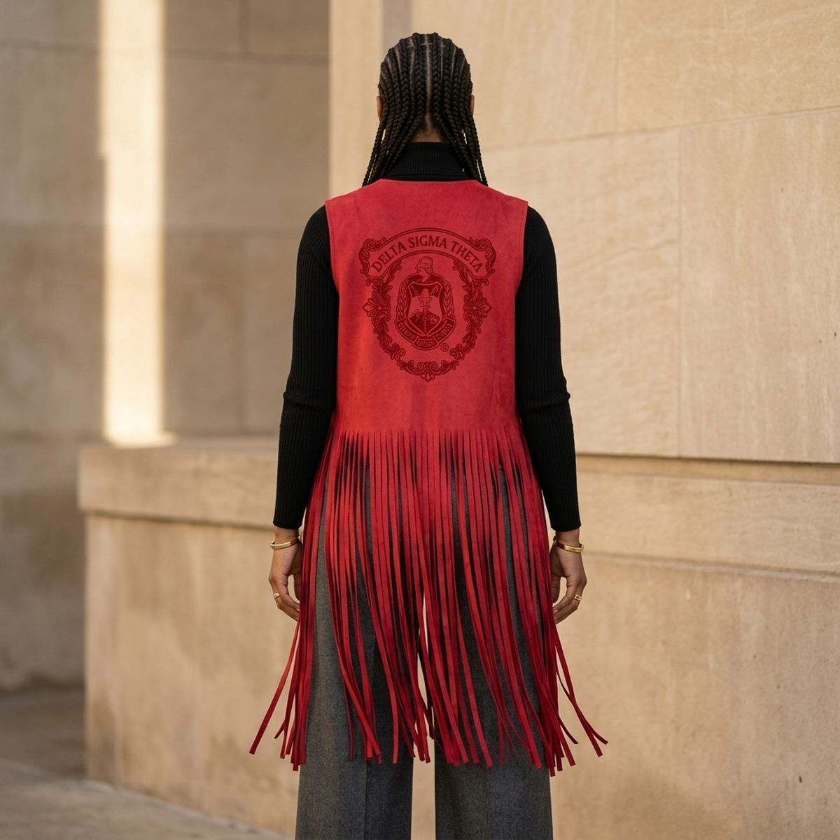 DST Crest X-Large Red Faux Suede Long Fringe Vest