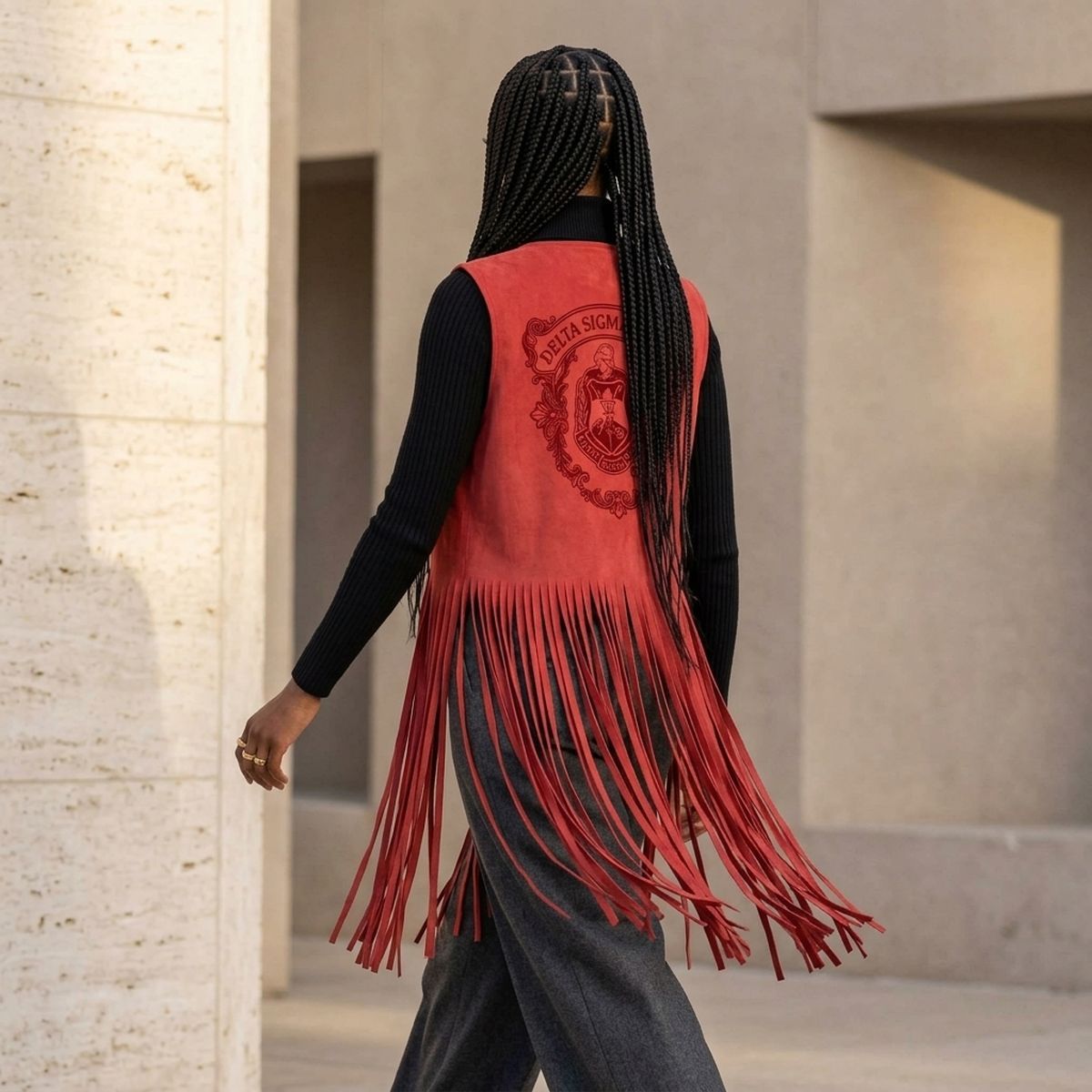 DST Crest X-Large Red Faux Suede Long Fringe Vest