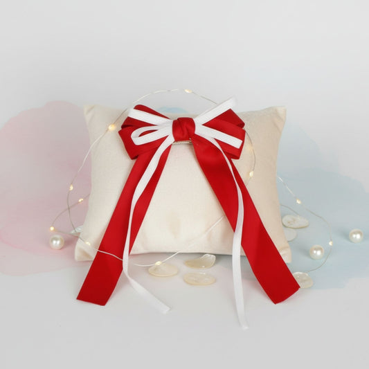 DST Merch Red White Ribbon Hair Bow Clip