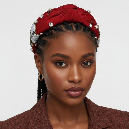Headband Elephant Embroidered Burgundy Knot Style