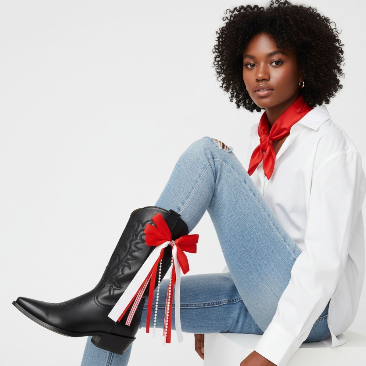 DST Boots on the Ground Red White Boot Bow