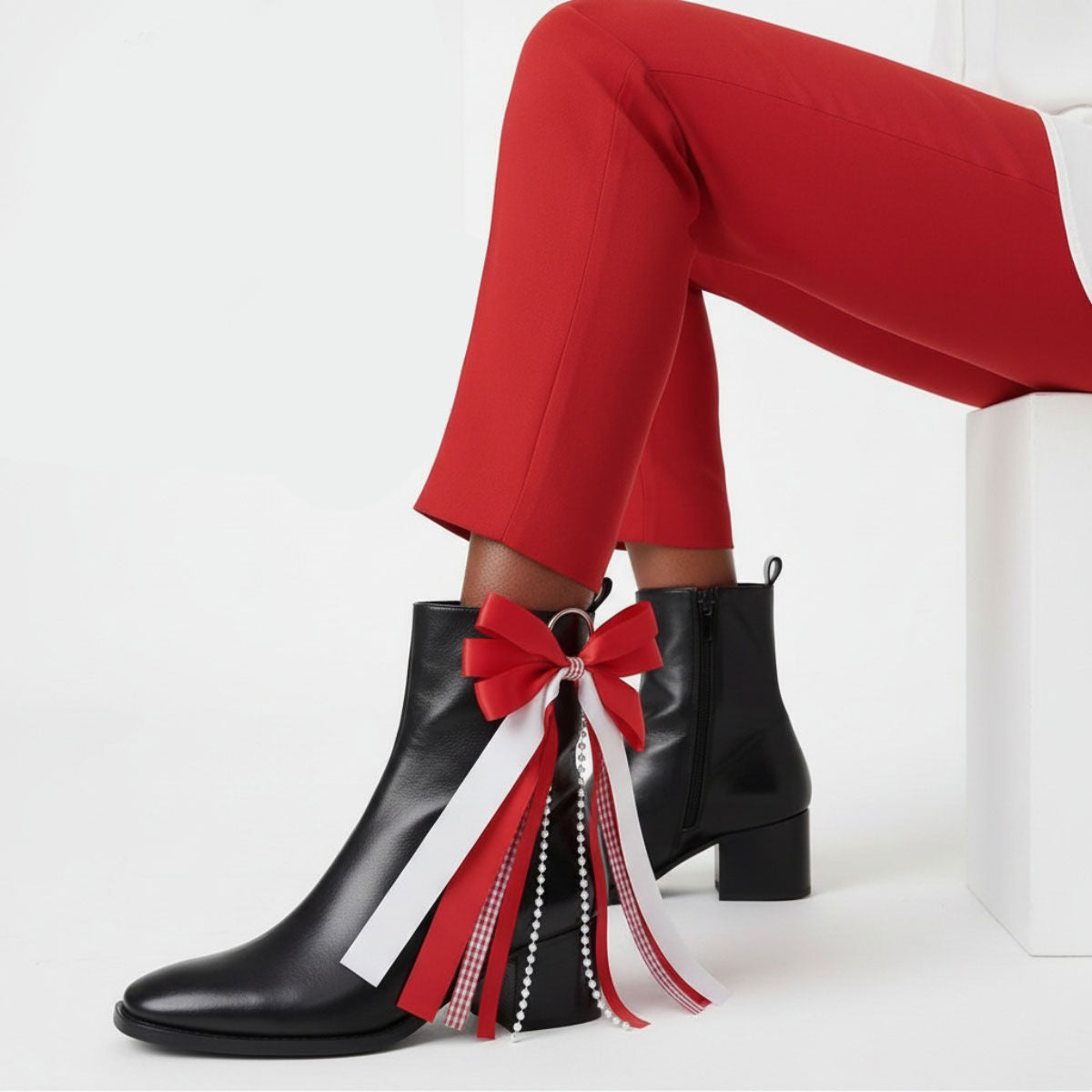 DST Boots on the Ground Red White Boot Bow