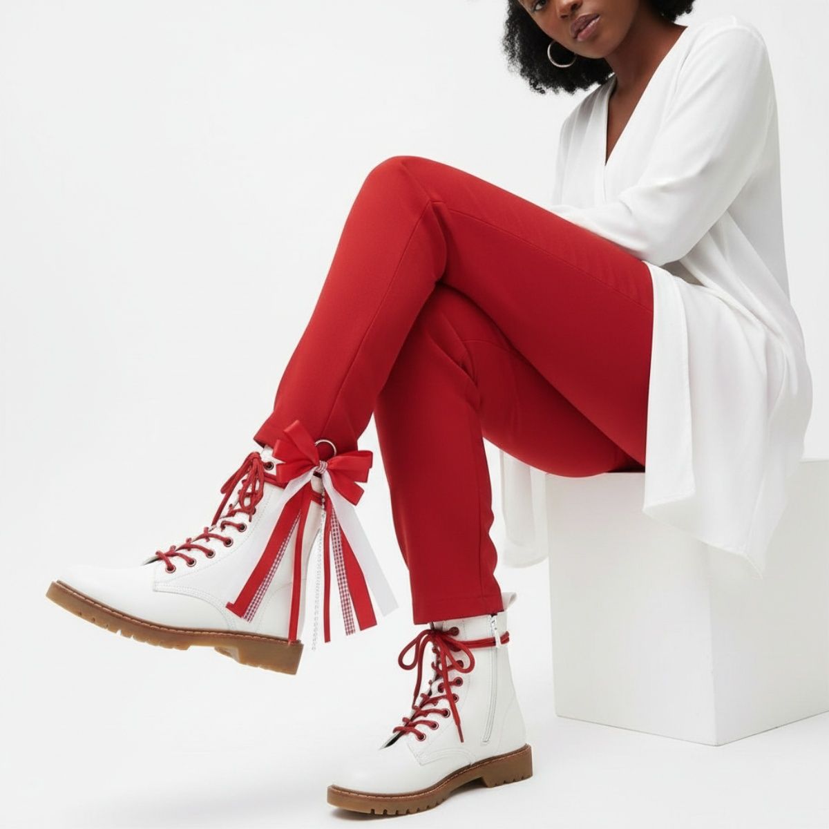 DST Boots on the Ground Red White Boot Bow