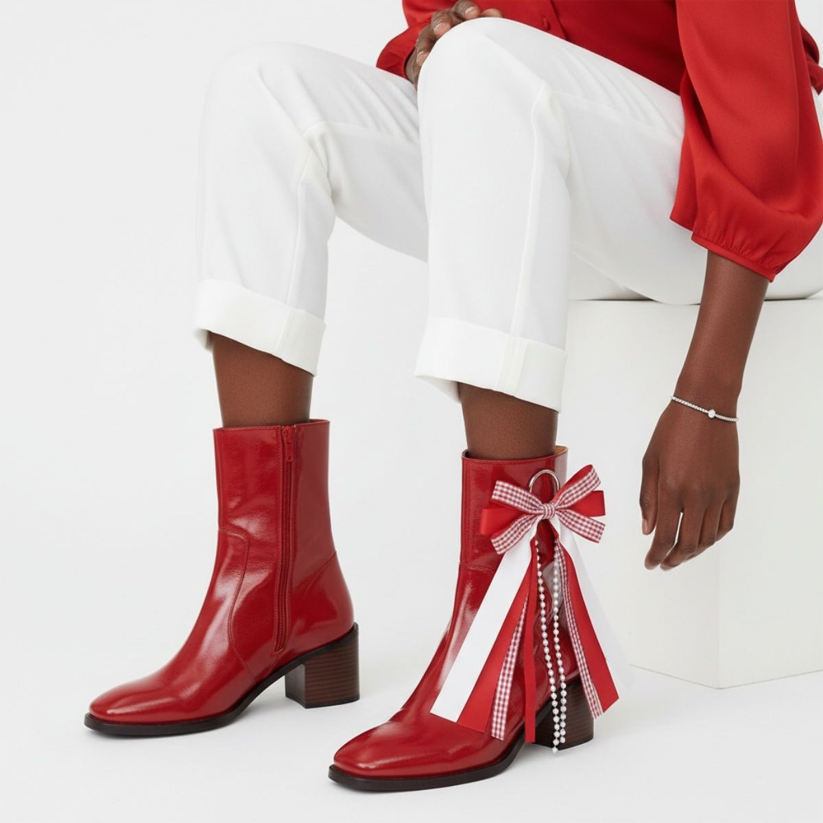 DST Boots on the Ground Red White Boot Bow