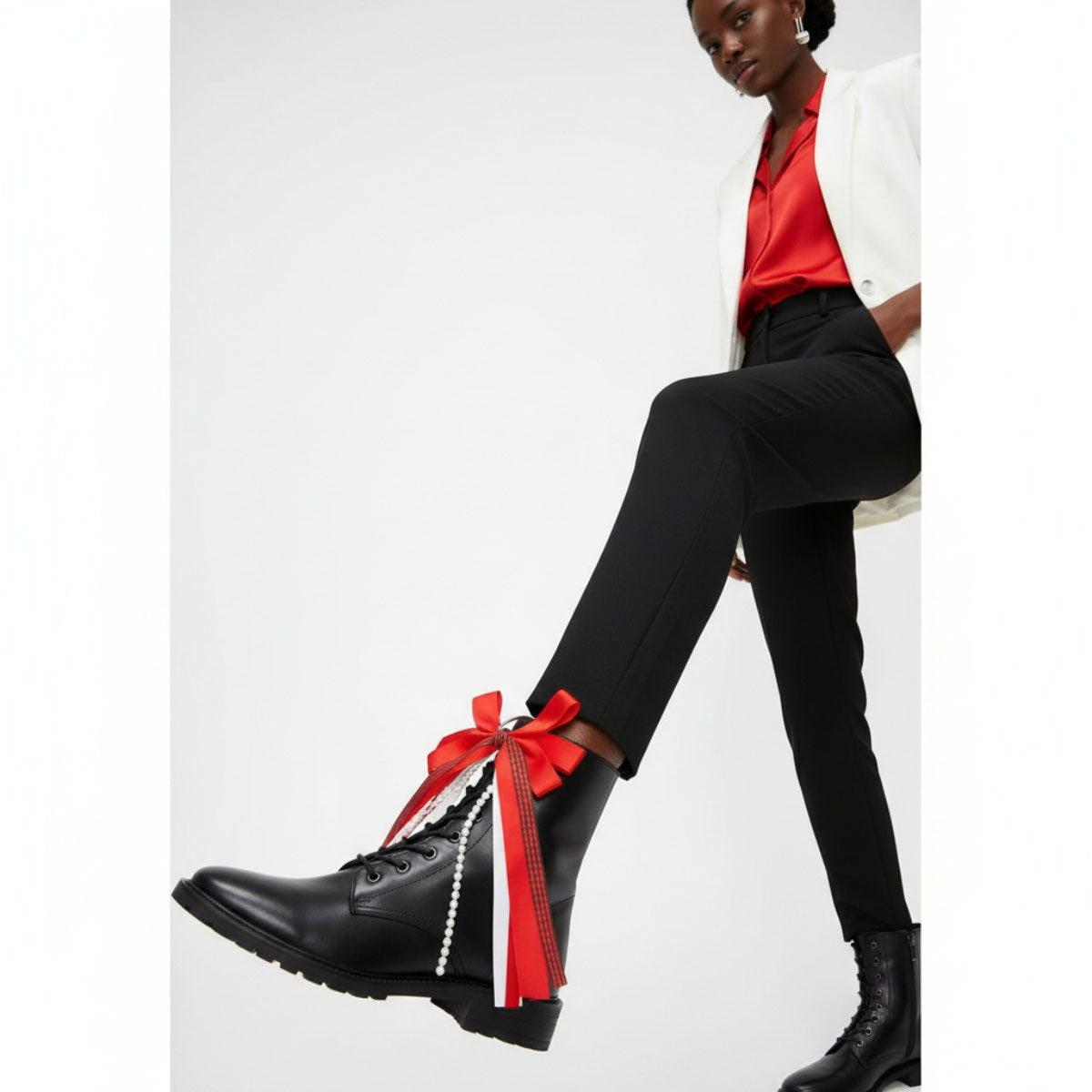 DST Boots on the Ground Red Black Boot Bow