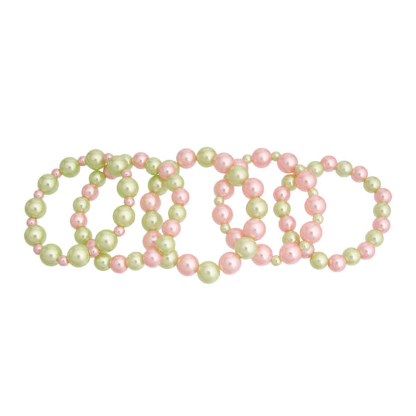 Pink and Green Pearl 5 Pc Bracelets