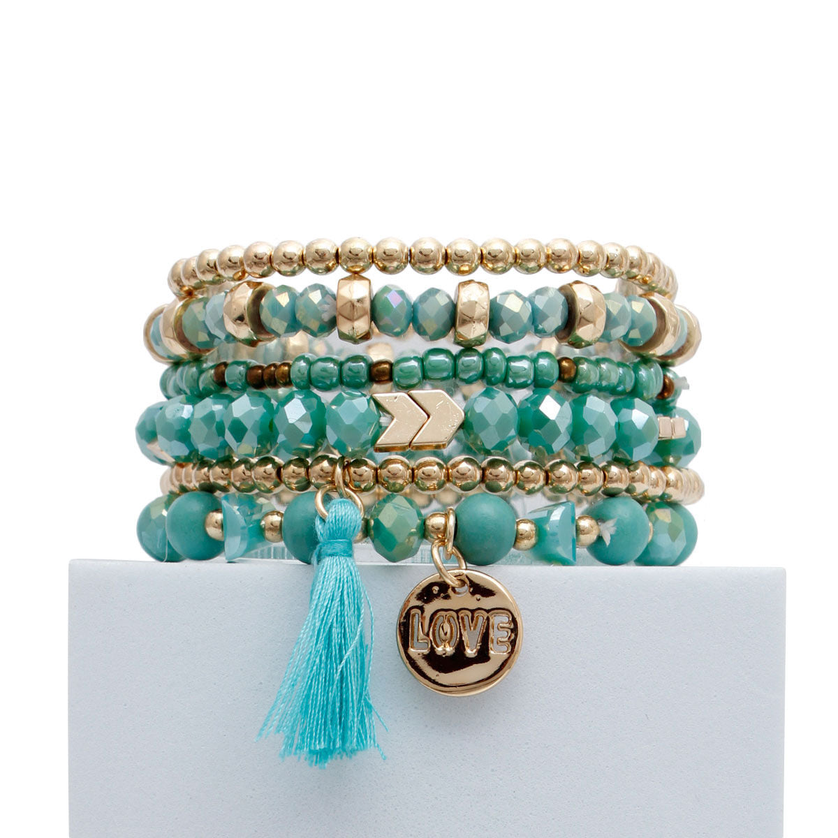 Turquoise Glass Love 6 Pcs Bracelets