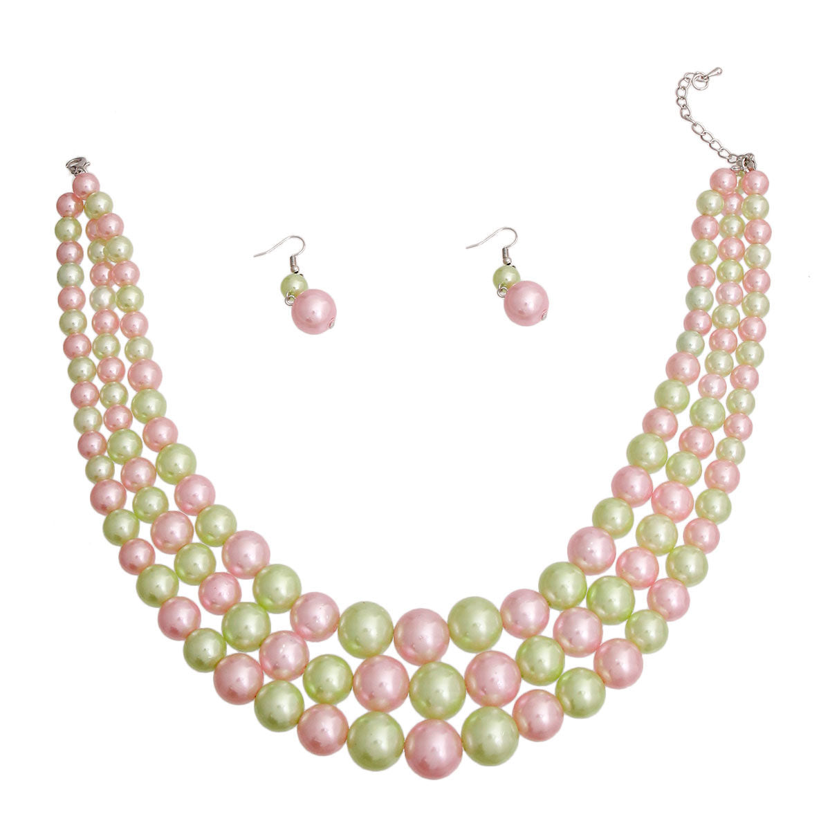 Pink and Green Pearl 3 Sorority Necklace