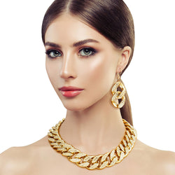 Iced Gold Plastic Curb Chain Necklace