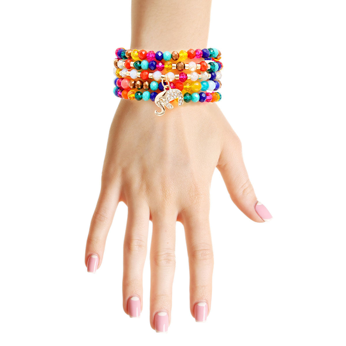 Rainbow Glass 5 Pcs Elephant Bracelets