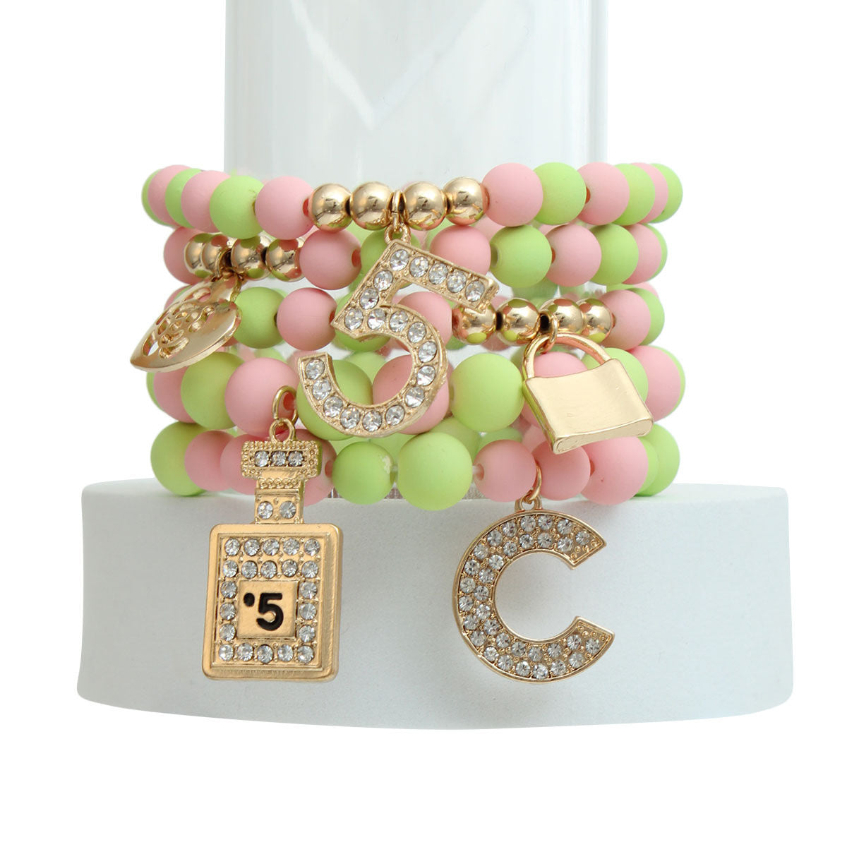 Matte Pink and Green Boutique Charm Bracelets