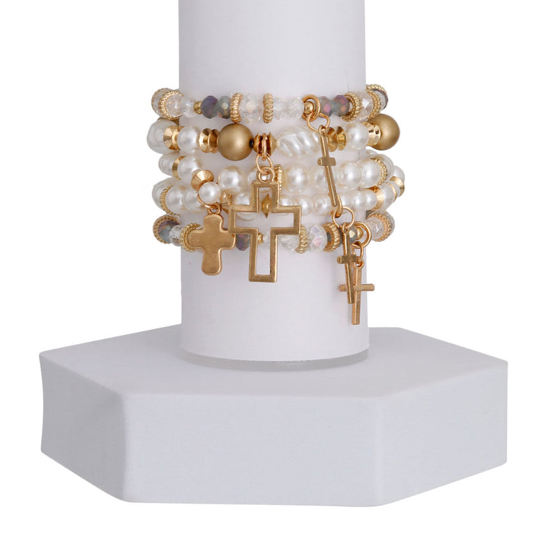 Cream Pearl Bead Cross Bracelets