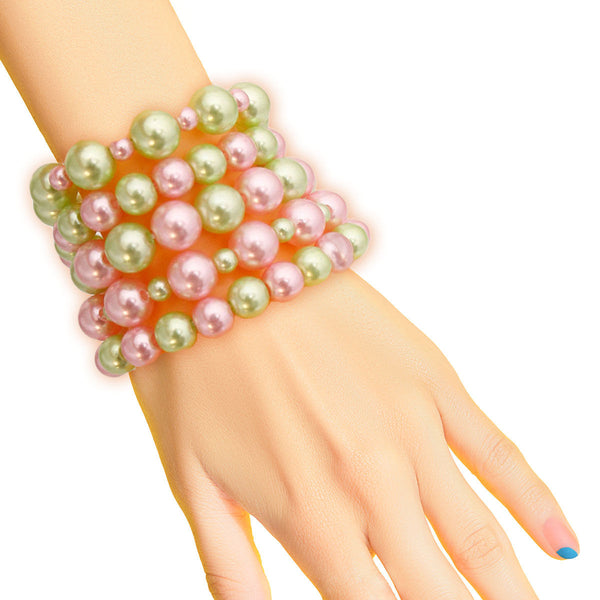 Pink and Green Pearl 5 Pc Bracelets