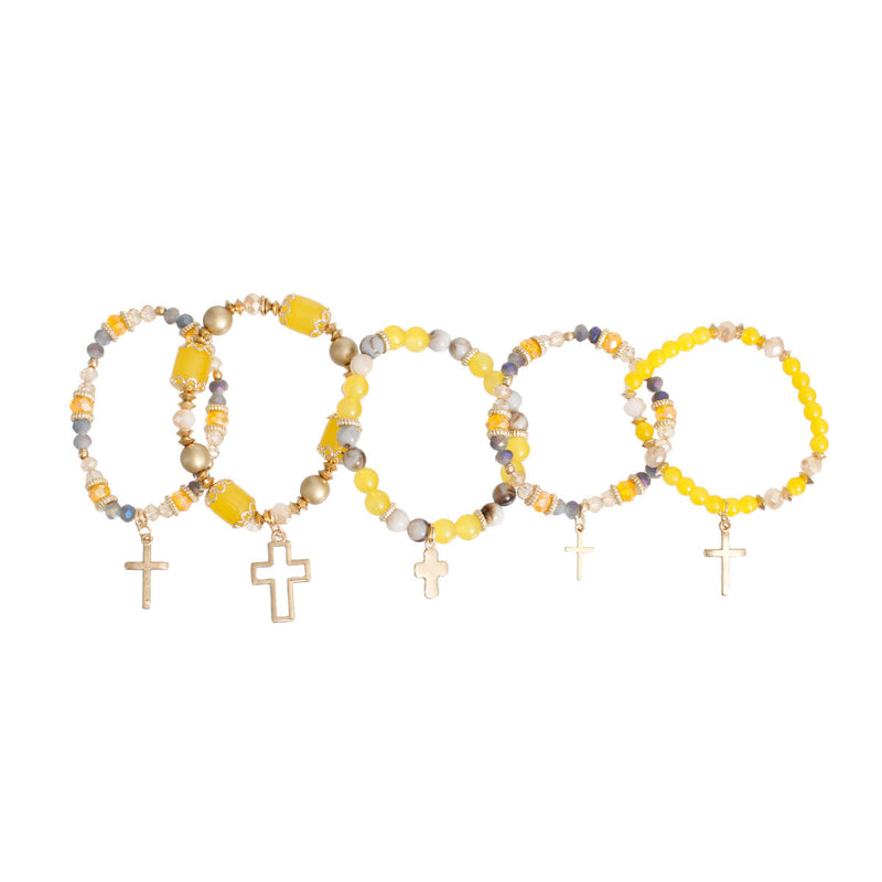 Yellow Glass Bead Cross Bracelets