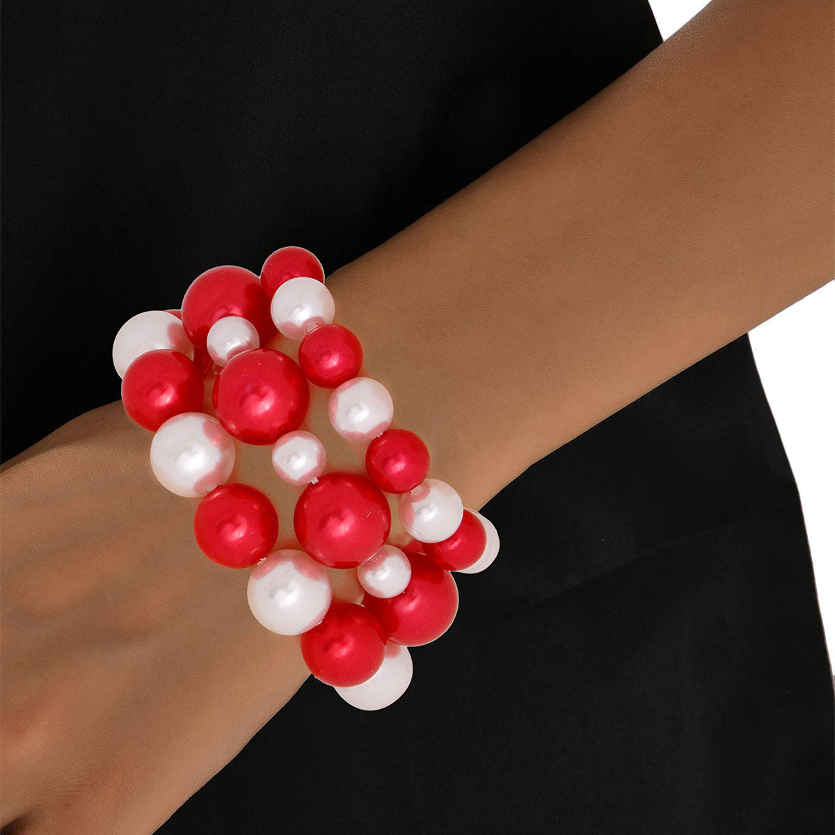 Red and White Pearl 3 Pcs Bracelets