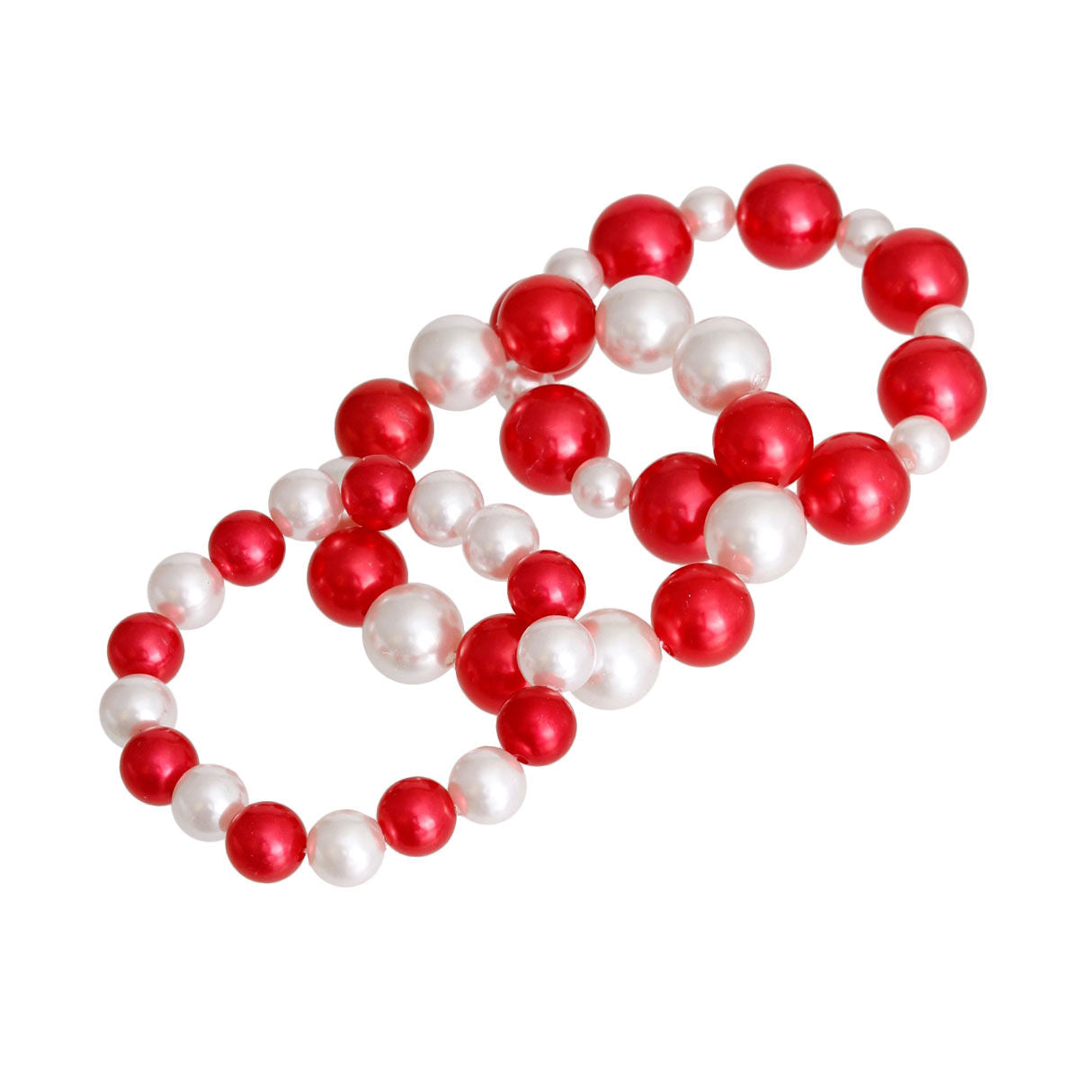 Red and White Pearl 3 Pcs Bracelets