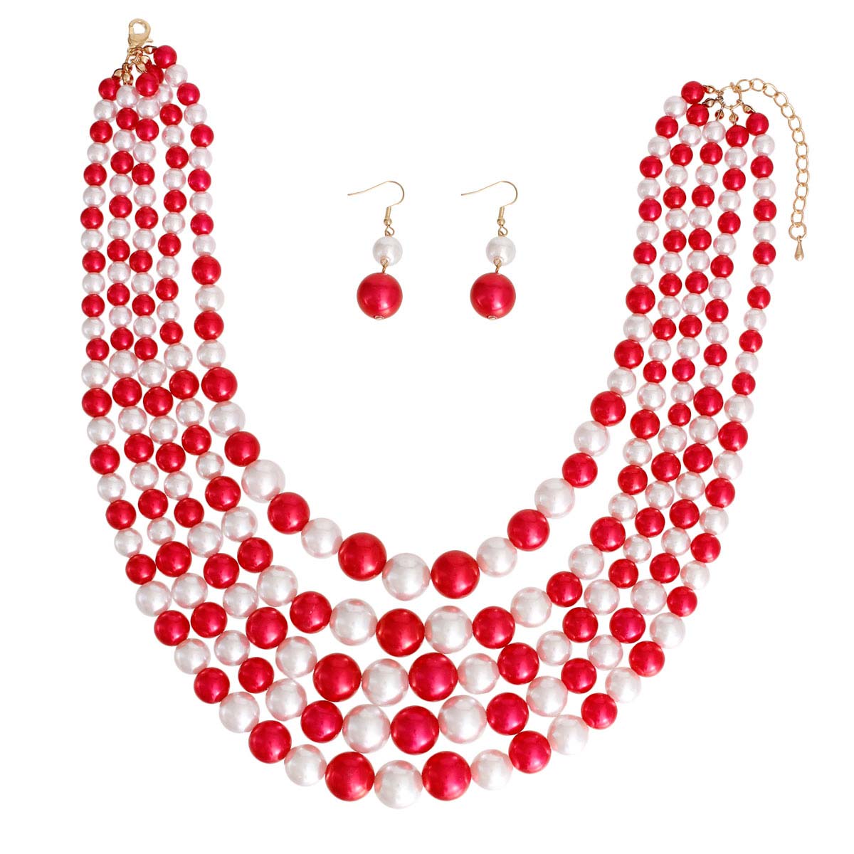 Red and White Pearl 5 Strand Set