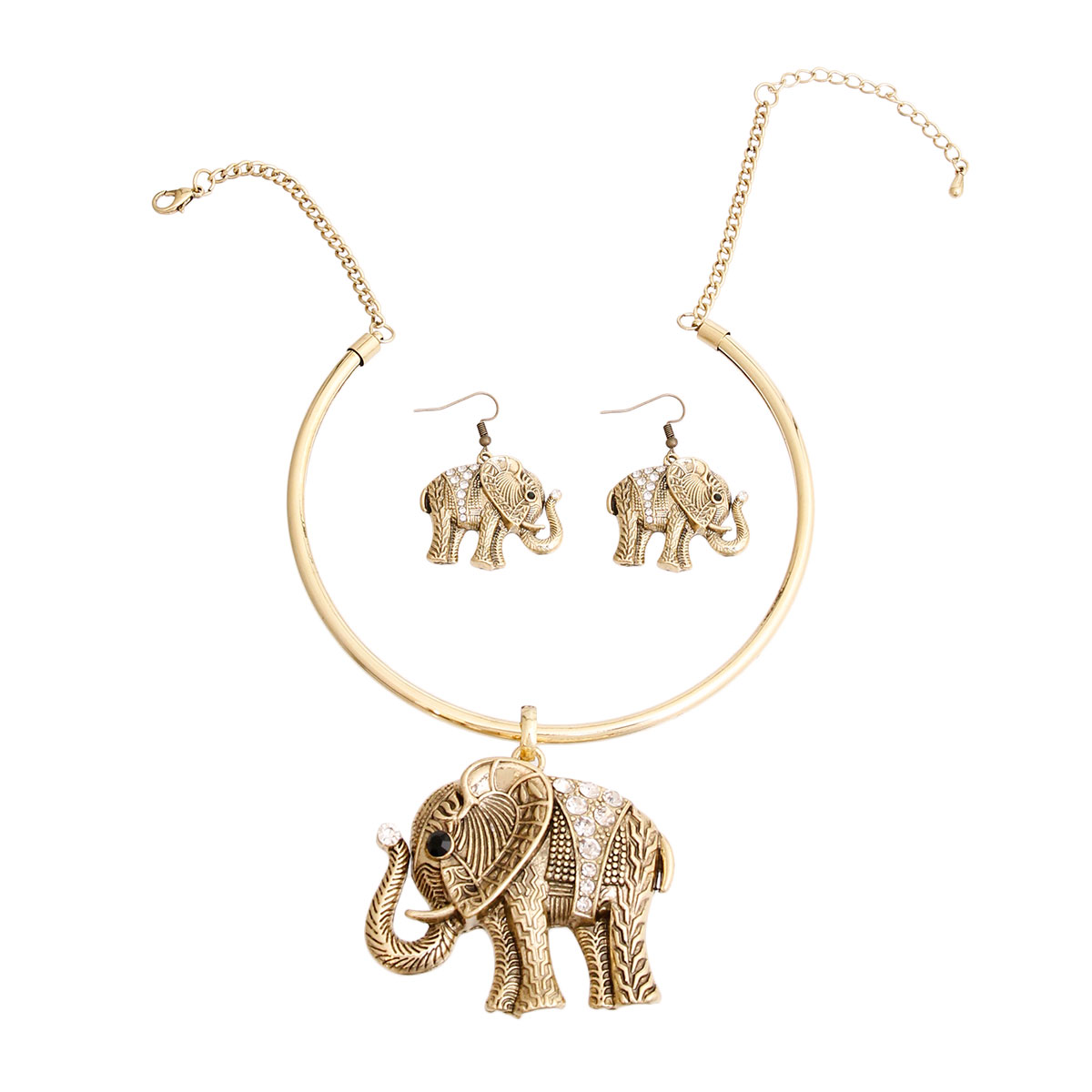 Burnished Gold Engraved Elephant Set