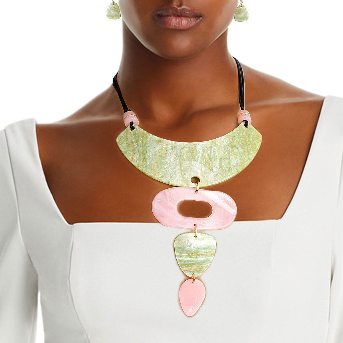Pink Green Drop Collar Necklace