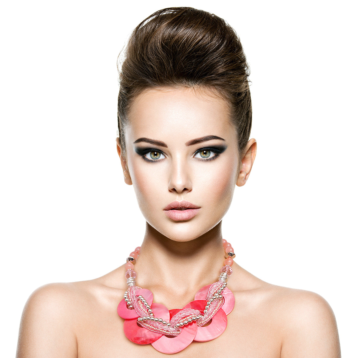 Pink Beaded Disc Necklace Set