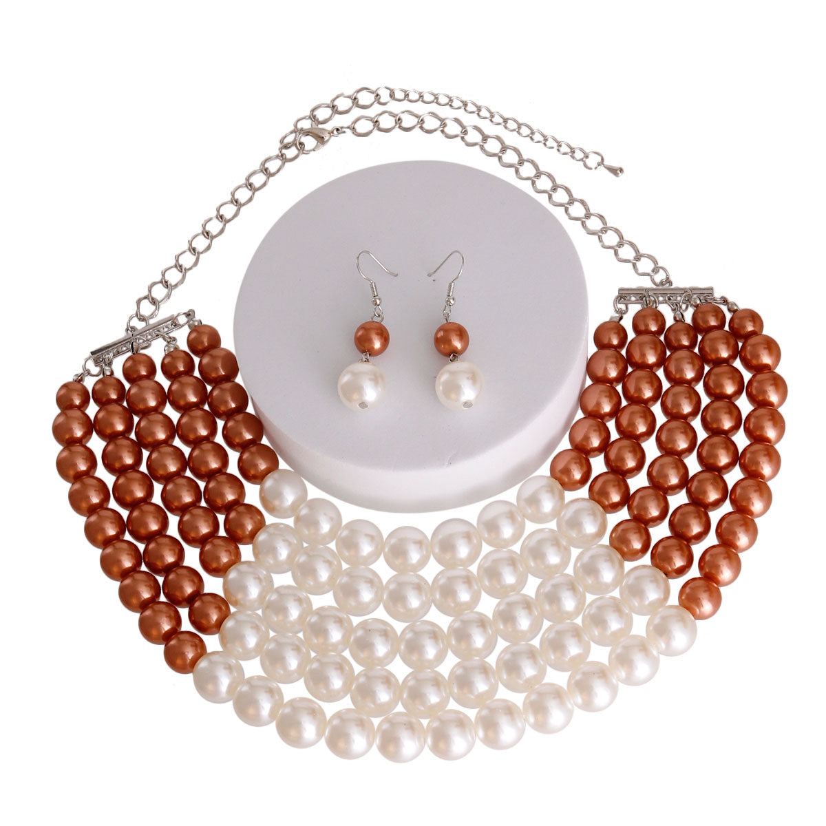 Brown and Cream Pearl 5 Row Necklace