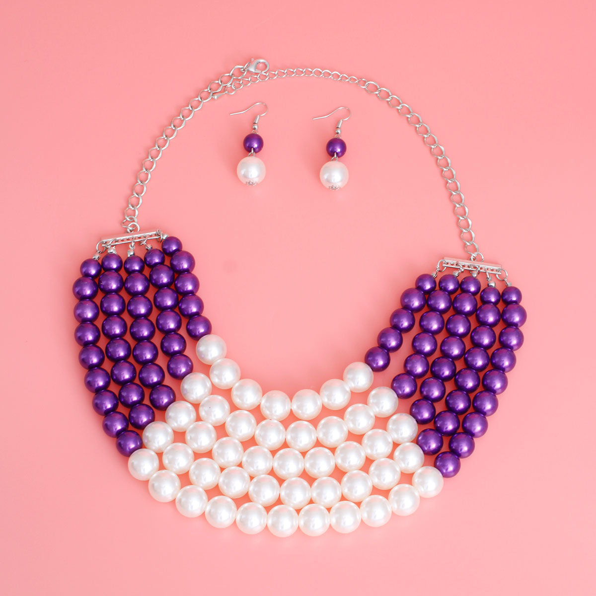 Purple Cream Pearl 5 Row Necklace