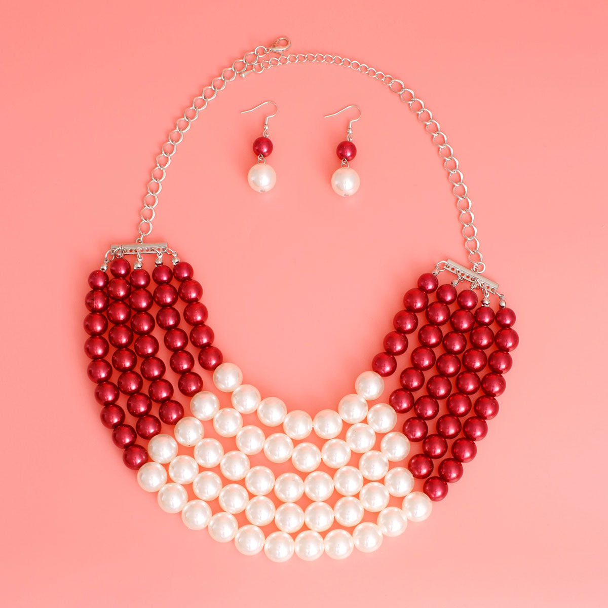 Red Cream Pearl 5 Row Necklace