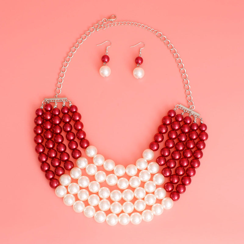 Red Cream Pearl 5 Row Necklace