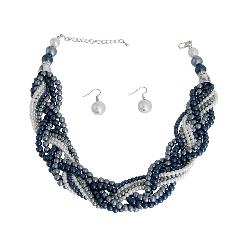 Blue and Gray Braided Pearl Necklace