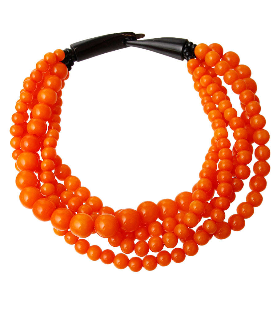 Orange Bead Buffalo Horn Hook Necklace