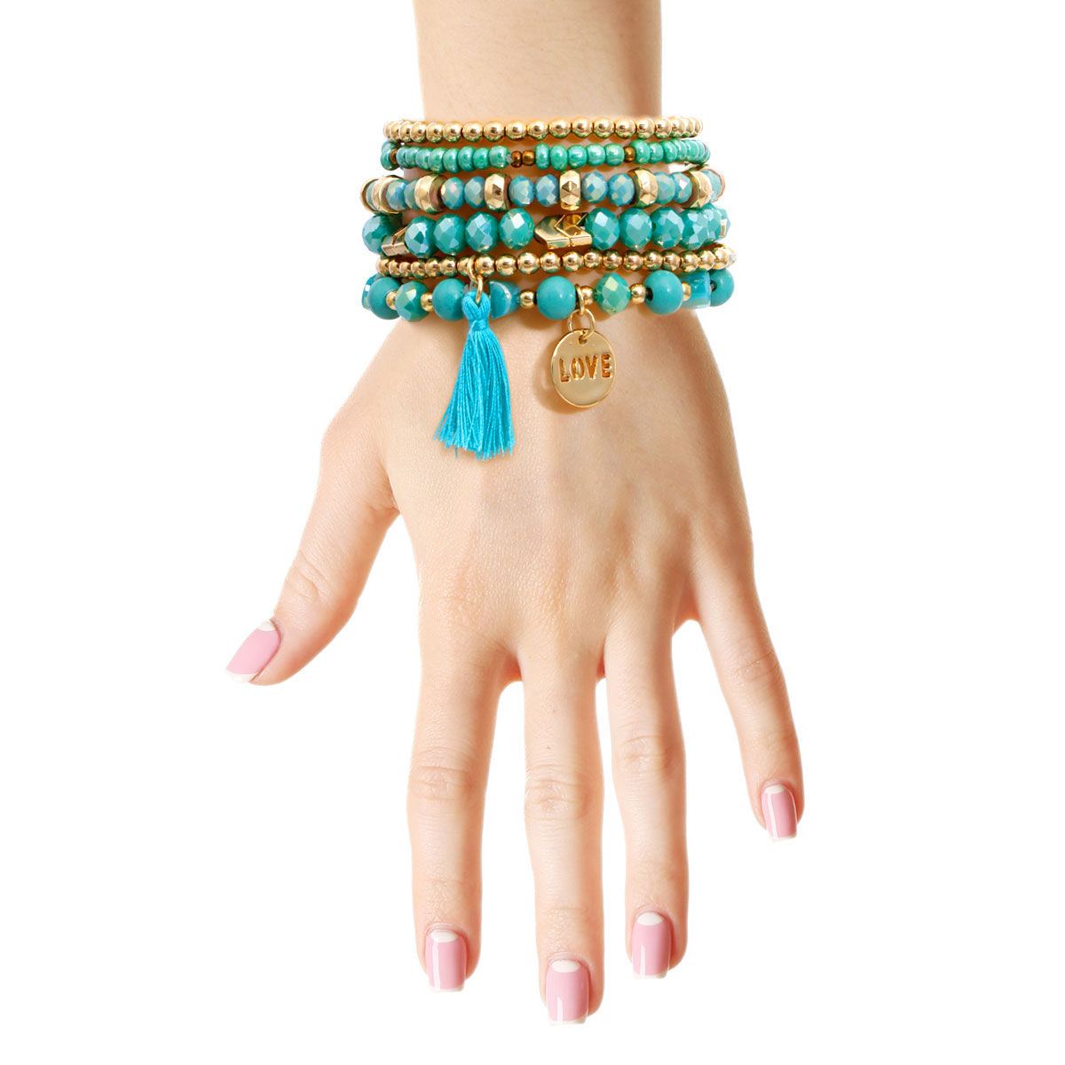 Turquoise Glass Love 6 Pcs Bracelets