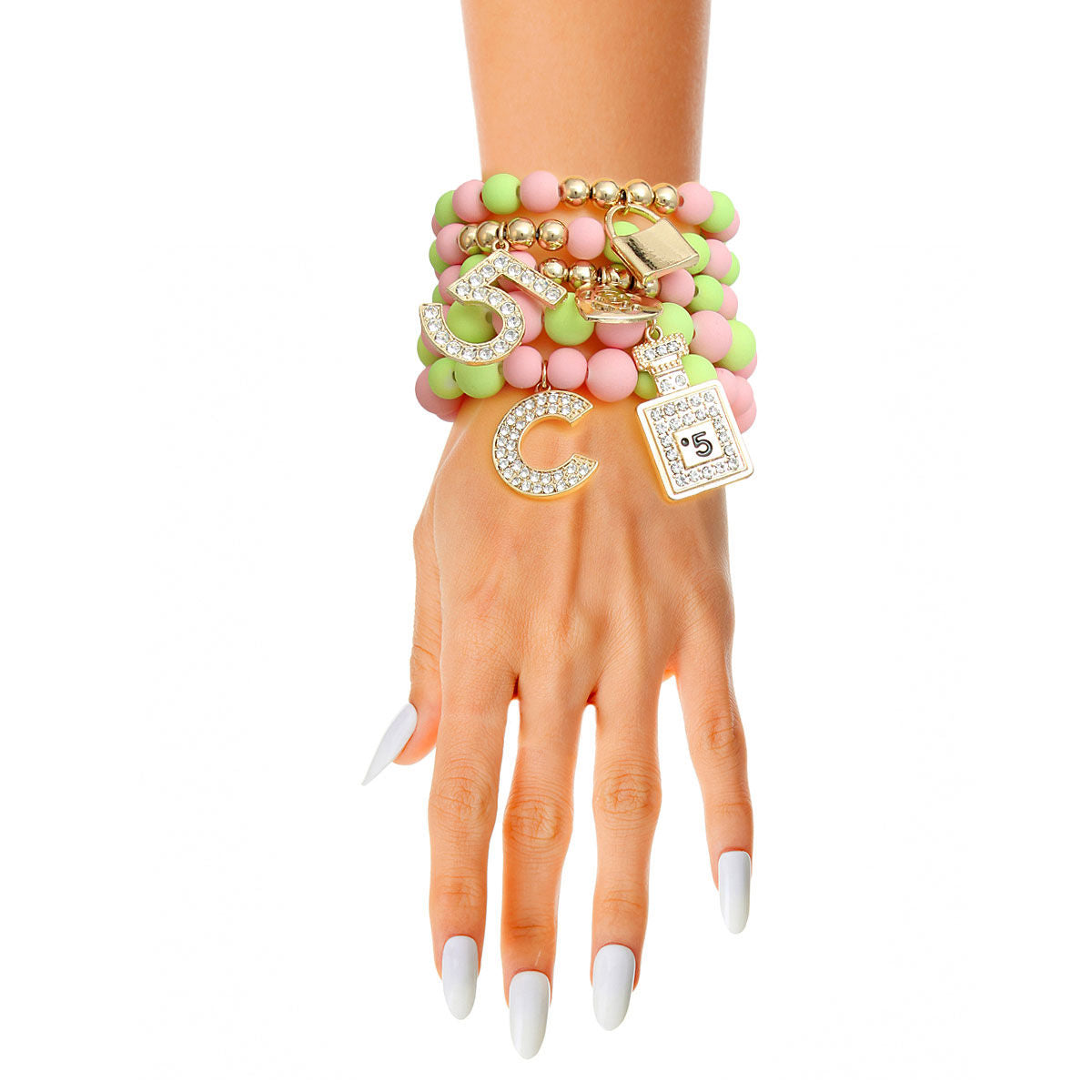 Matte Pink and Green Boutique Charm Bracelets