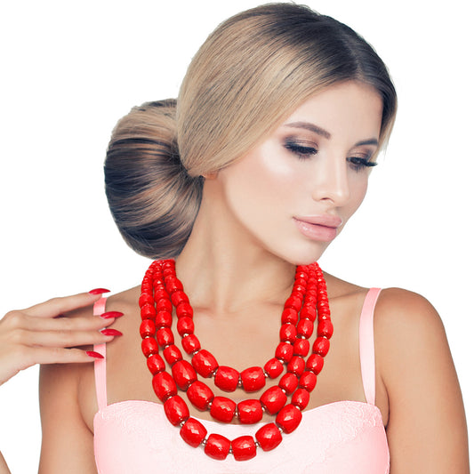 Red Cylinder Bead Necklace