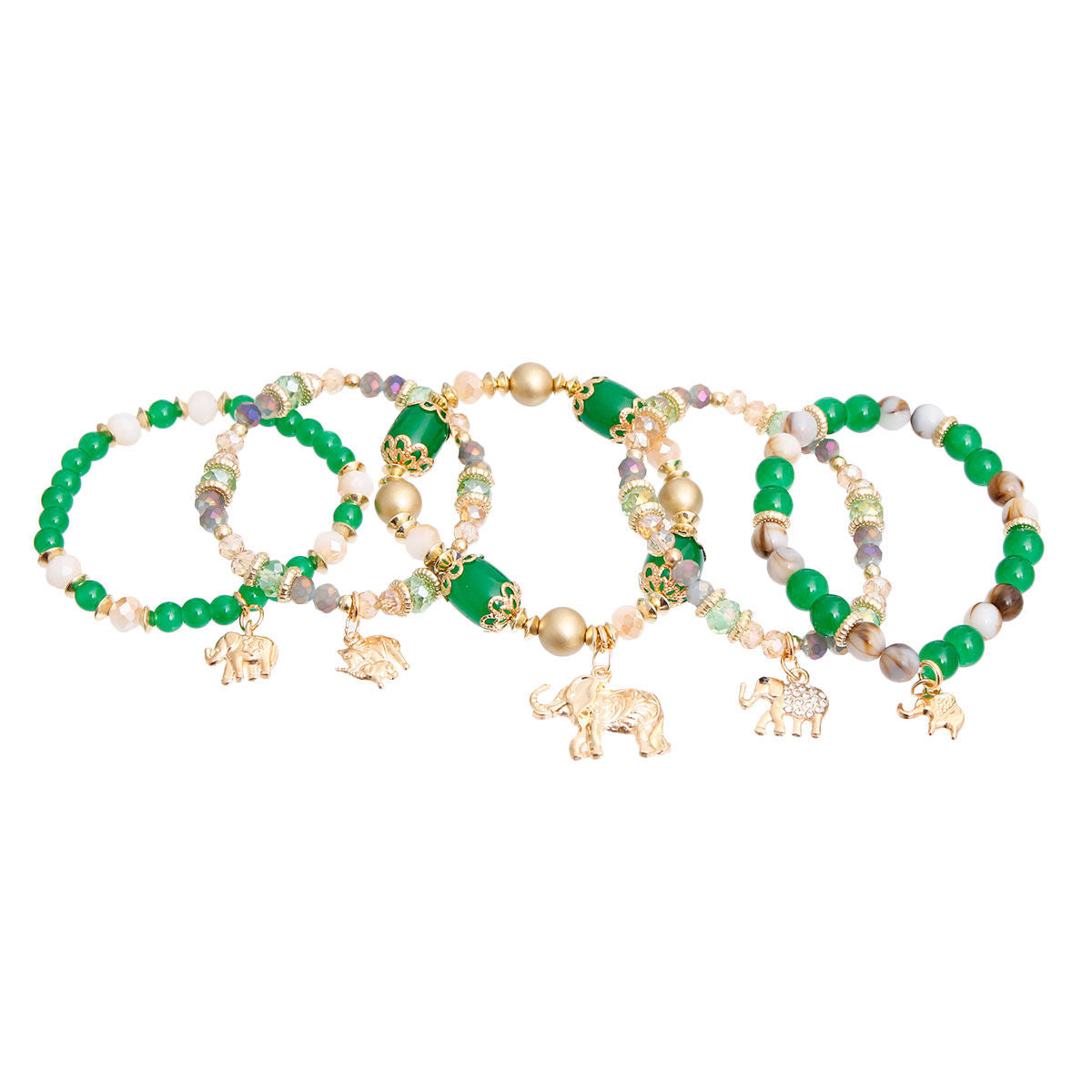 Green Bead Elephant Bracelets