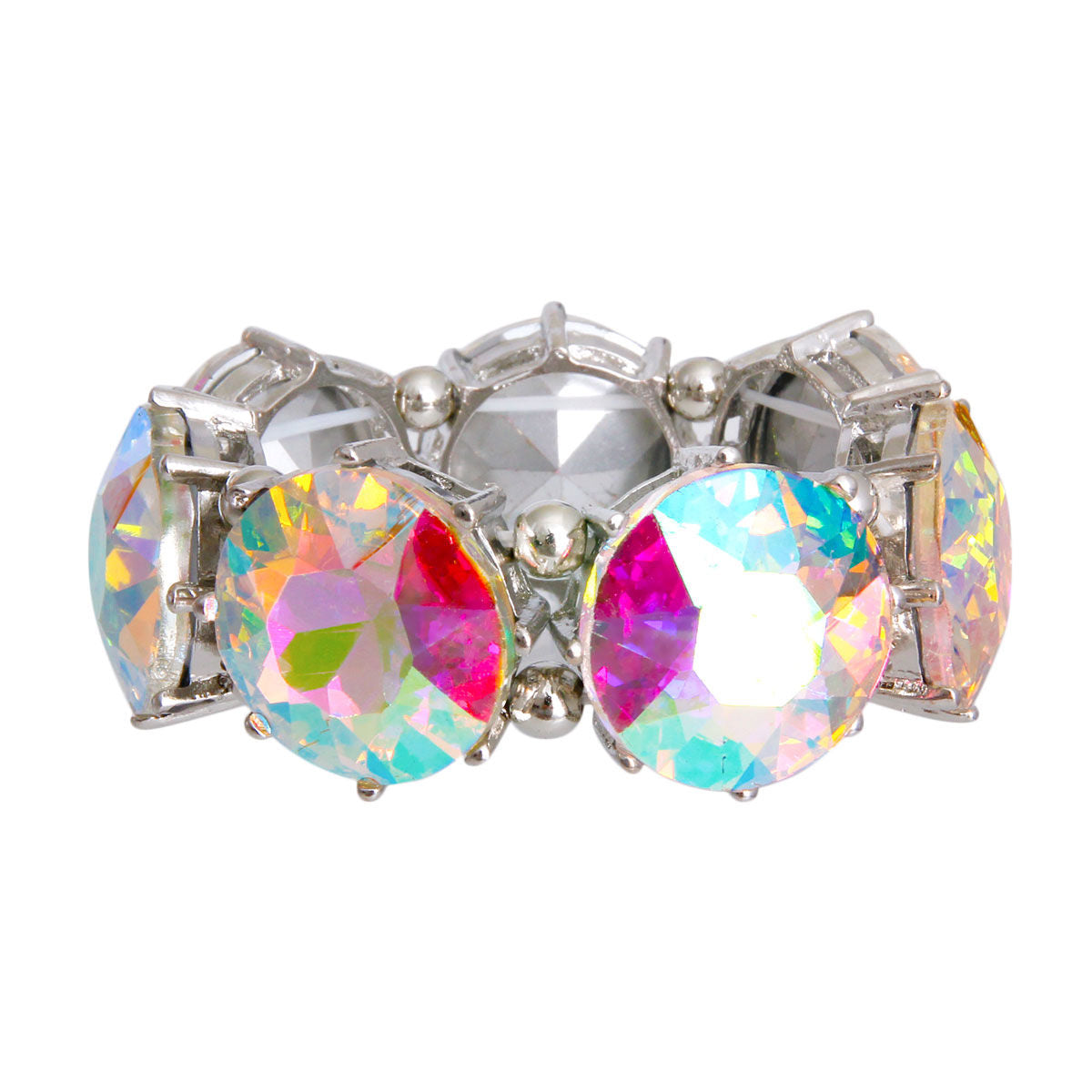 Silver Aurora Borealis Round Crystal Bracelet