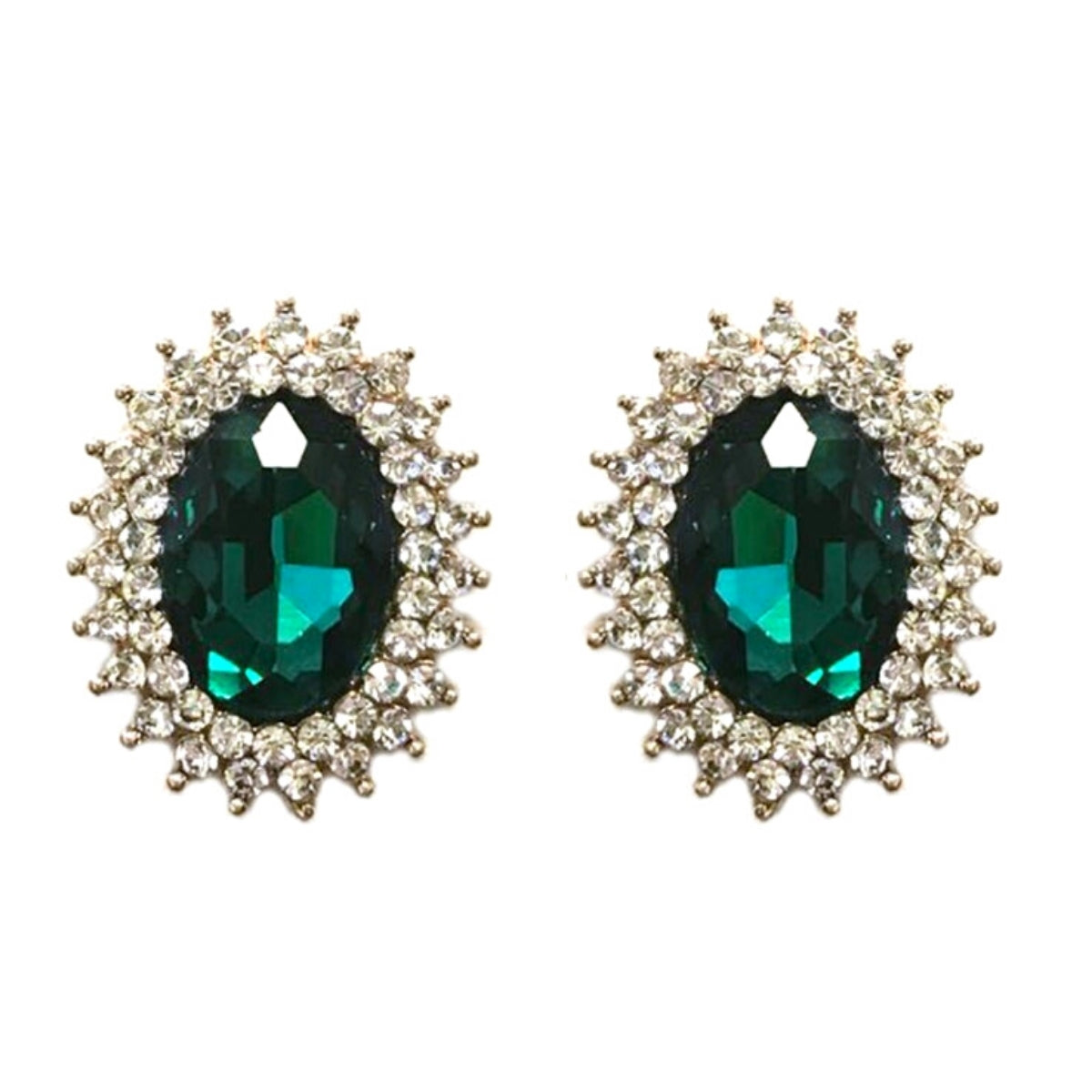 Oval Green Crystal Studs