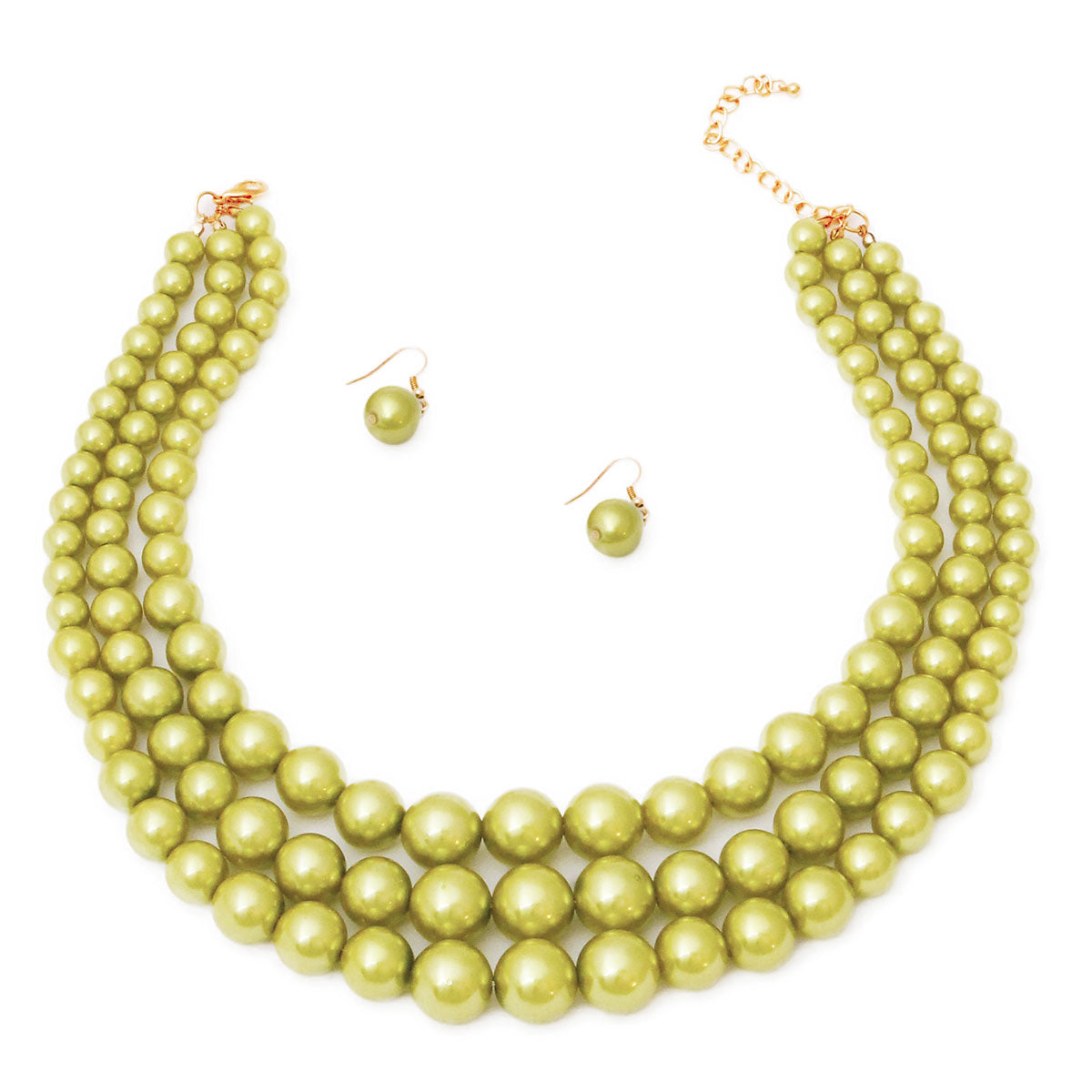 Lime Green Pearl Graduated Multi Strand Necklace Set