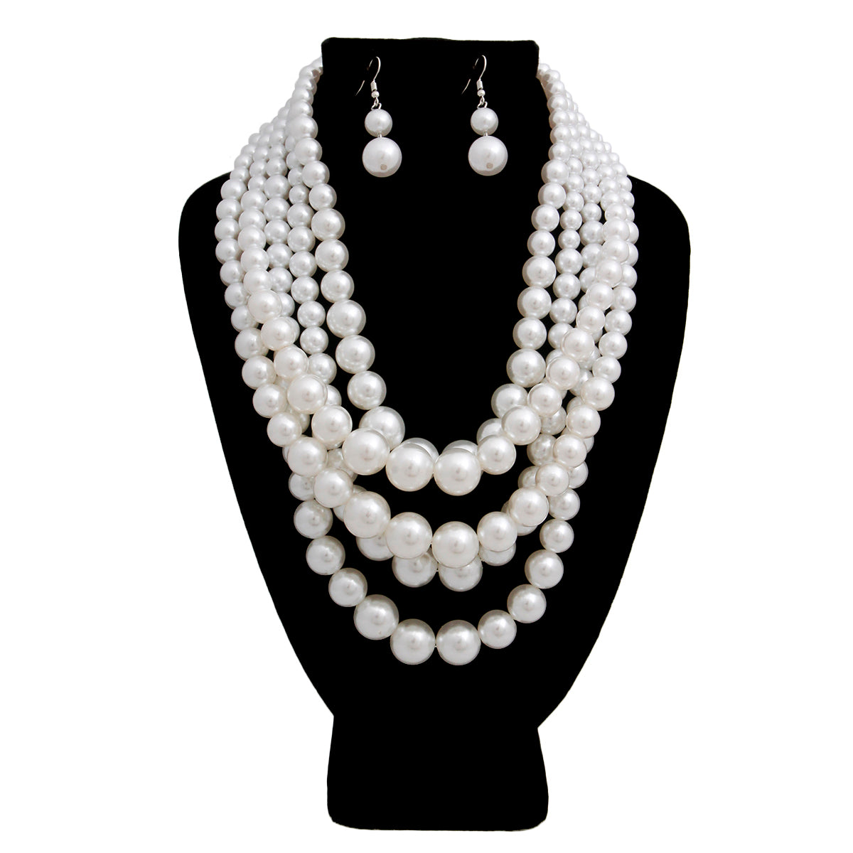 White Multi Strand Pearl Necklace Set