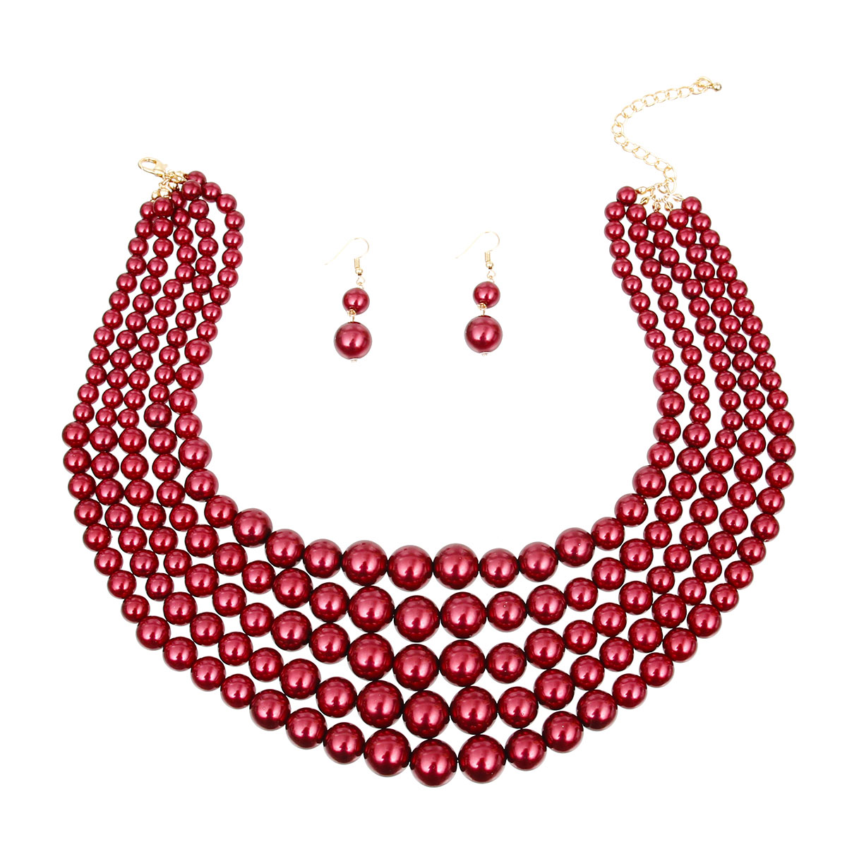 Burgundy Multi Strand Pearl Necklace Set