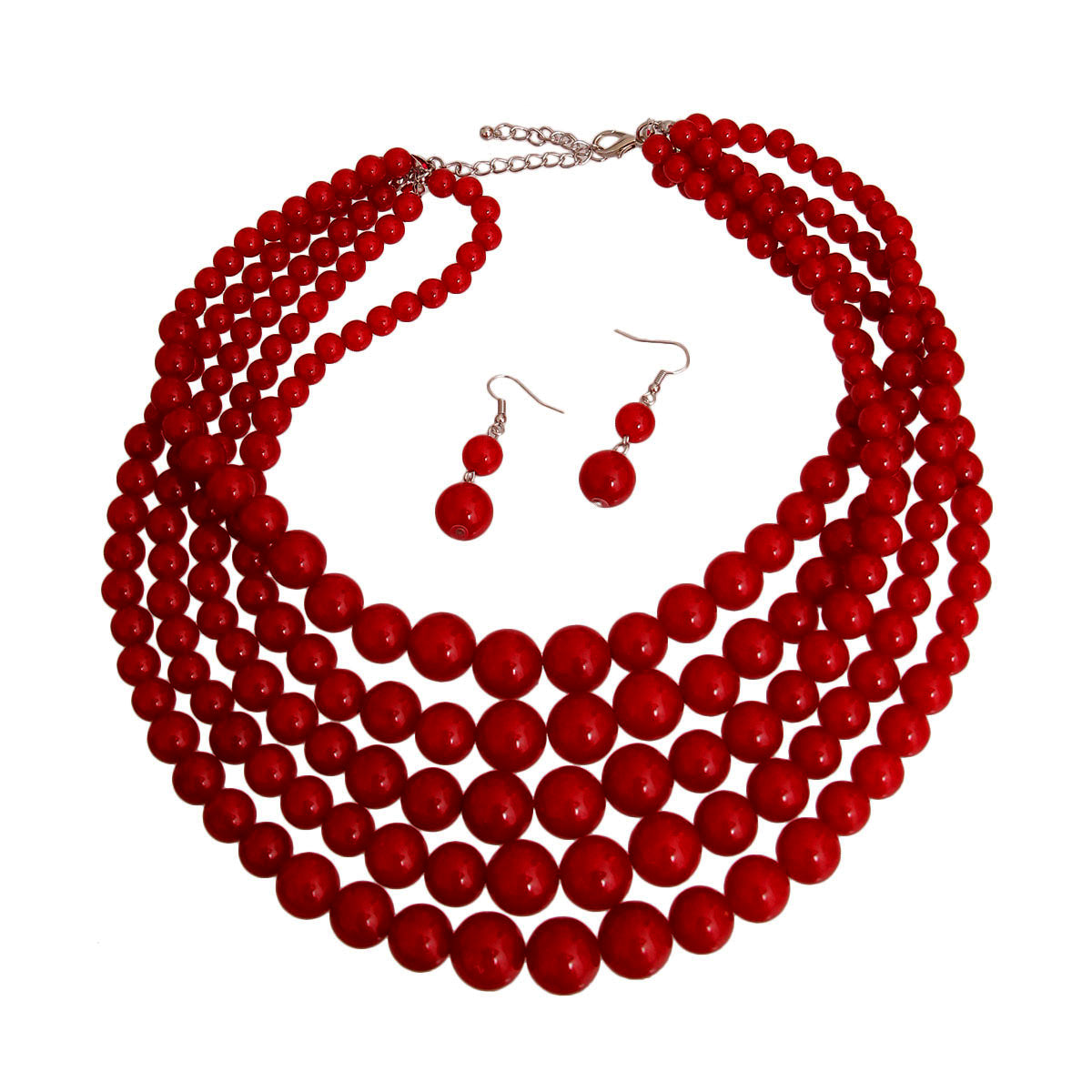 Red Pearl Bead 5 Strand Necklace
