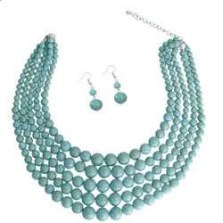 Turquoise Cracked Pearl Multi Strand Necklace Set