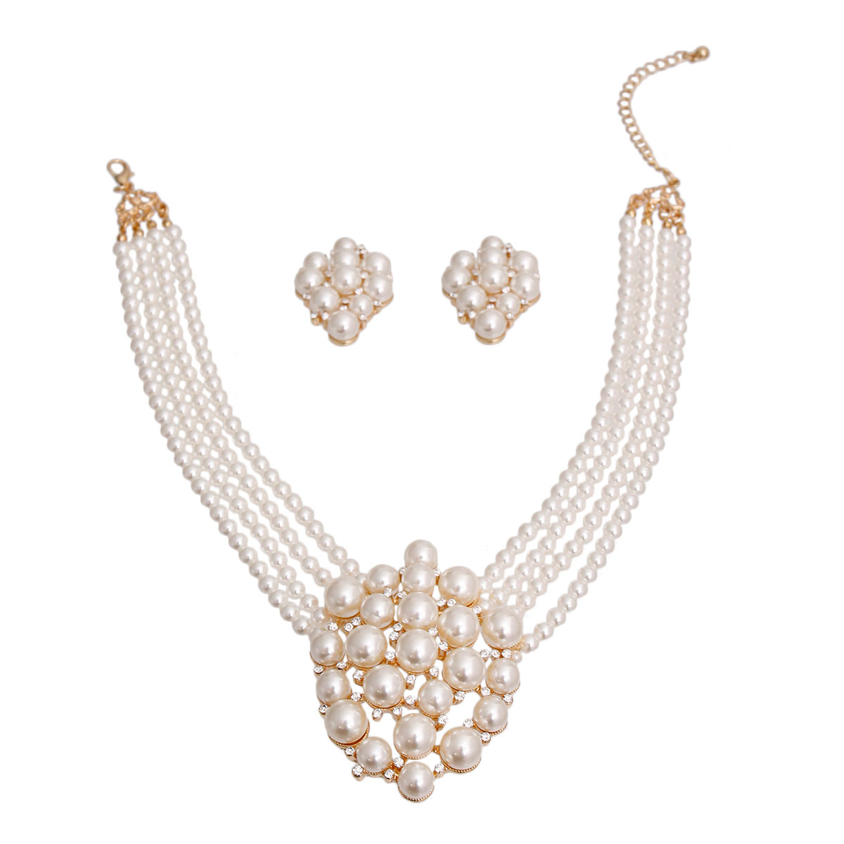 Cream 4 Line Cluster Pearl Necklace
