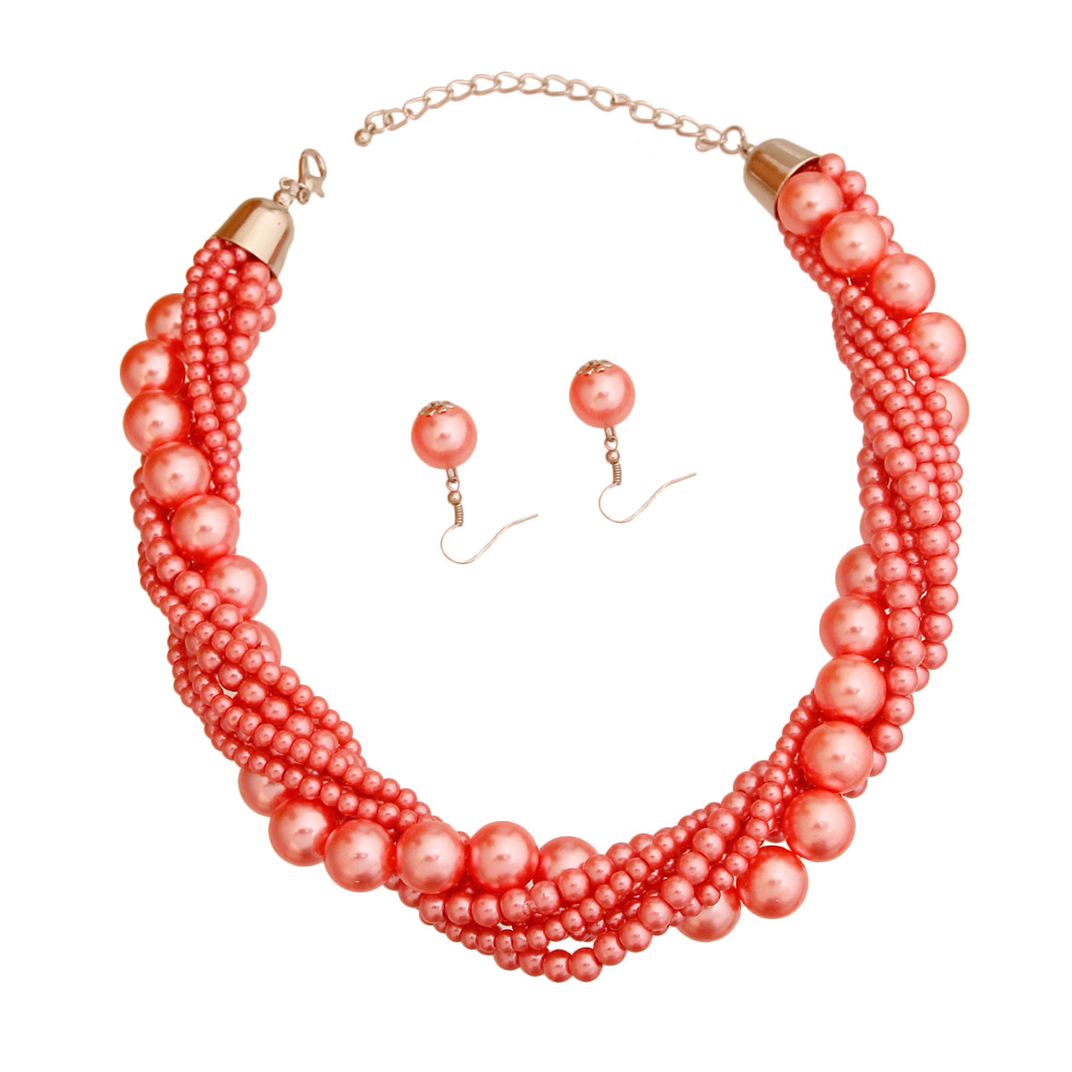Pink Pearl Twisted Strand Set