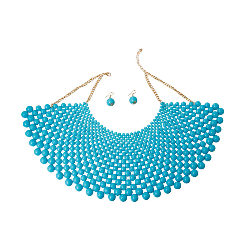 Blue Bead Bib Necklace Set