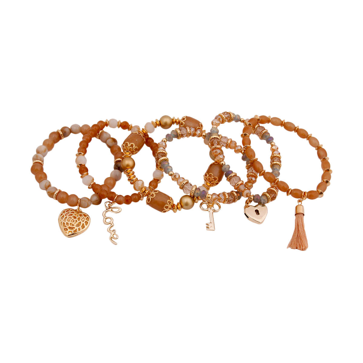 Gold and Light Brown Bead Love Bracelets